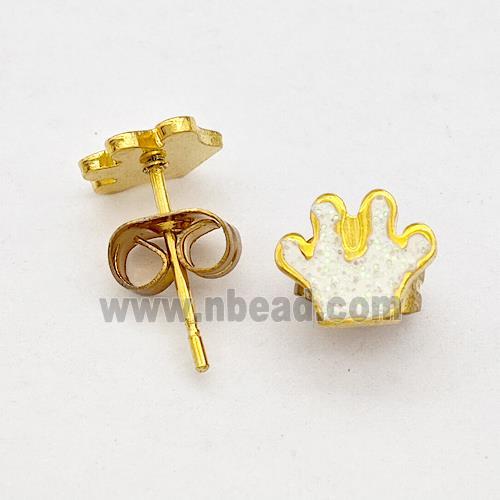 Stainless Steel Paws Stud Earring Pave White Fire Opal Gold Plated