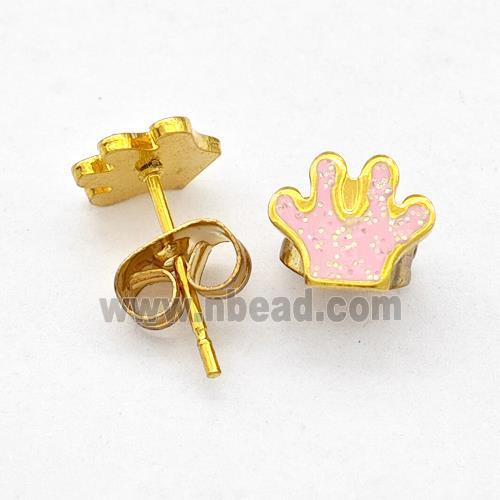 Stainless Steel Paws Stud Earring Pave Pink Fire Opal Gold Plated