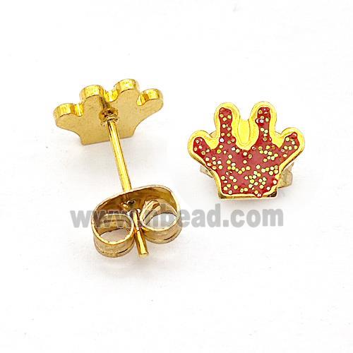 Stainless Steel Paws Stud Earring Pave Red Fire Opal Gold Plated