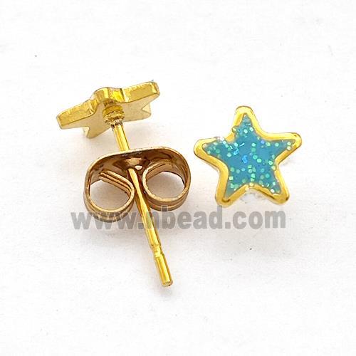Stainless Steel Star Stud Earring Pave Fire Opal Gold Plated