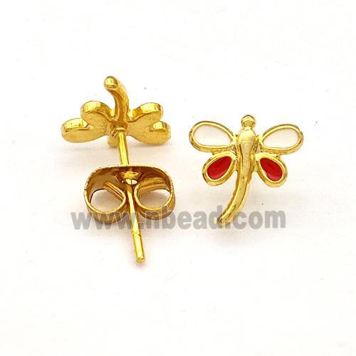 Stainless Steel Dragonfly Stud Earring Enamel Gold Plated