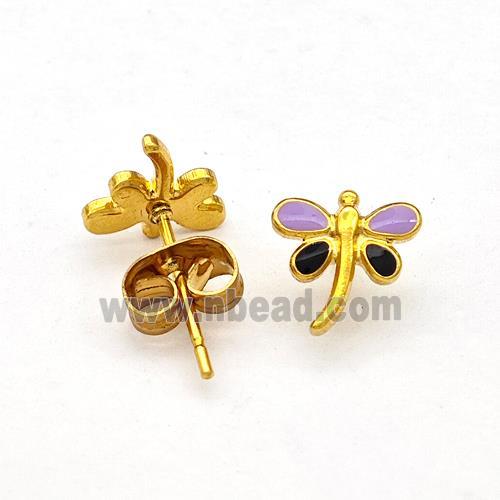 Stainless Steel Dragonfly Stud Earring Enamel Gold Plated