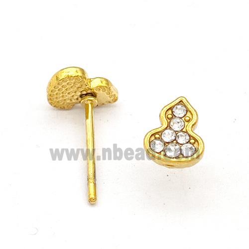 Stainless Steel Gourd Stud Earring Pave Rhinestone Gold Plated