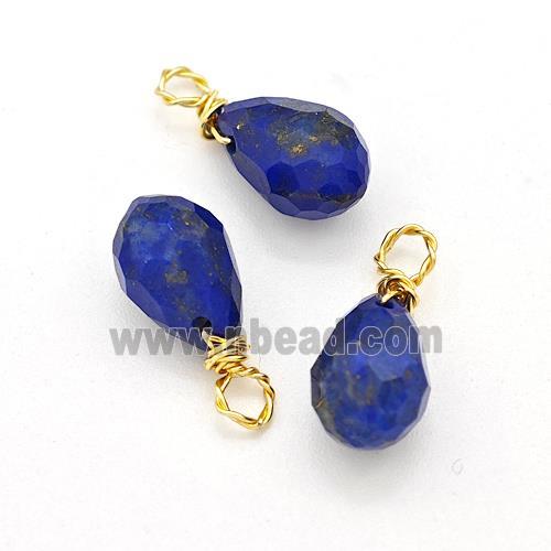 Natural Lapis Lazuli Teardrop Pendant Faceted Wire Wrapped