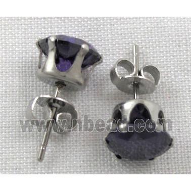 hypoallergenic Stainless steel earring with deep purple cubic zirconia