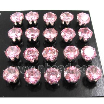 hypoallergenic Stainless steel earring with cubic zirconia, pink