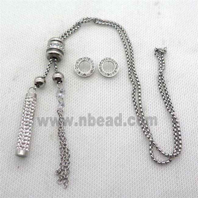 stainless steel necklace and earring, platinum plated