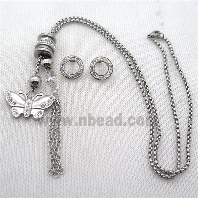 stainless steel Jewelry Sets, butterfly, platinum plated