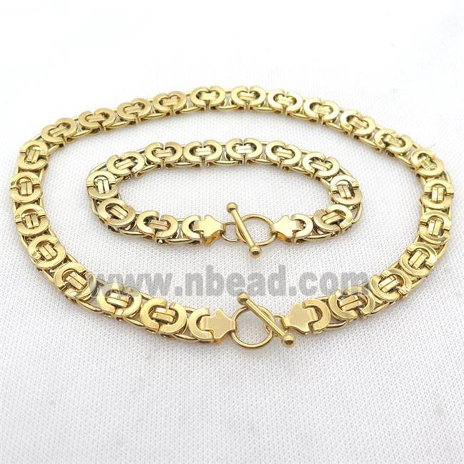 stainless steel necklace and bracelet, gold plated