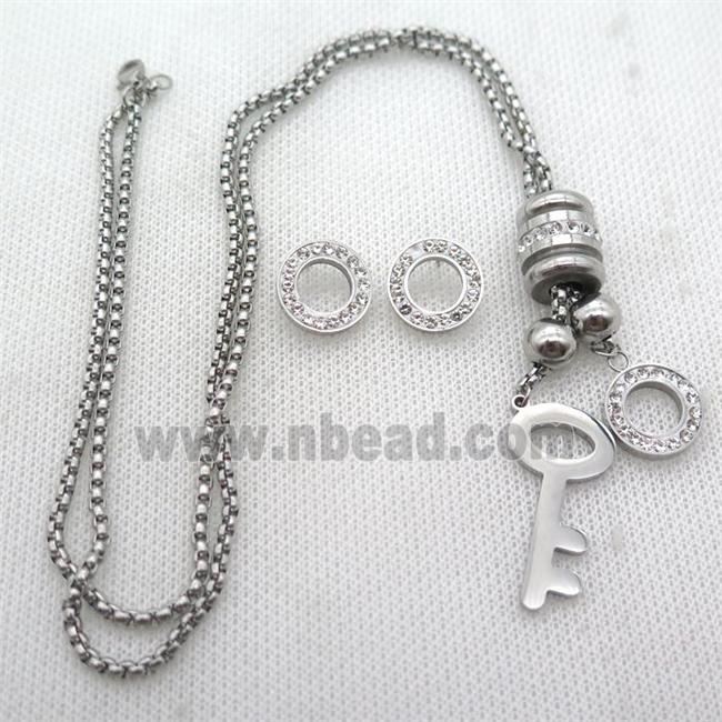 stainless steel jewelry sets, key, platinum plated