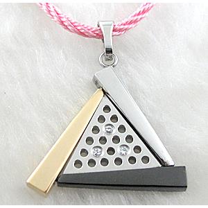Stainless steel pendants, triangle, paved rhinestone, nickel free