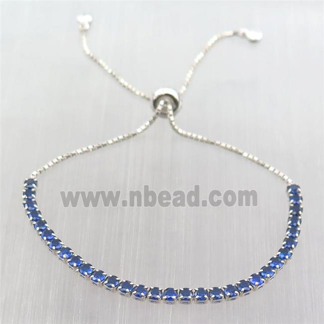 Sterling Silver bracelet pave blue zircon, platinum plated