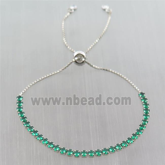 Sterling Silver Bracelet pave green zircon, platinum plated