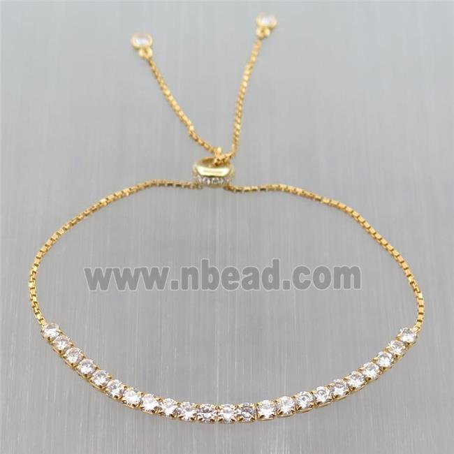 Sterling Silver Bracelet pave zircon, Adjustable, gold plated