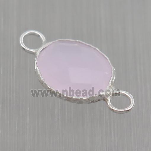 Sterling Silver connector with pink Crystal Glass, oval, platinum plated