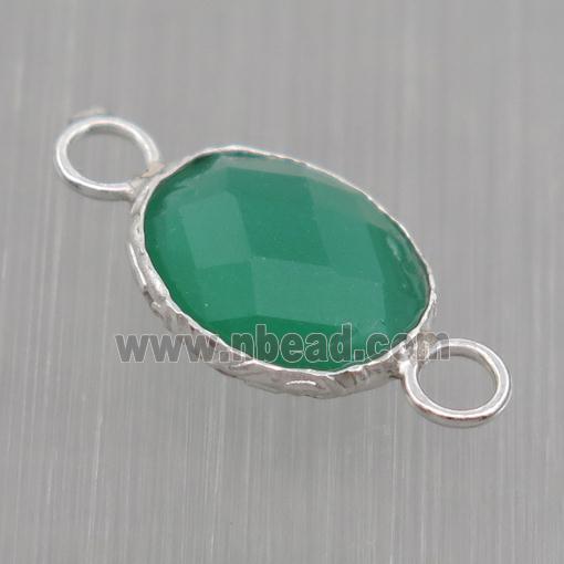 Sterling Silver connector with green Crystal Glass, oval, platinum plated