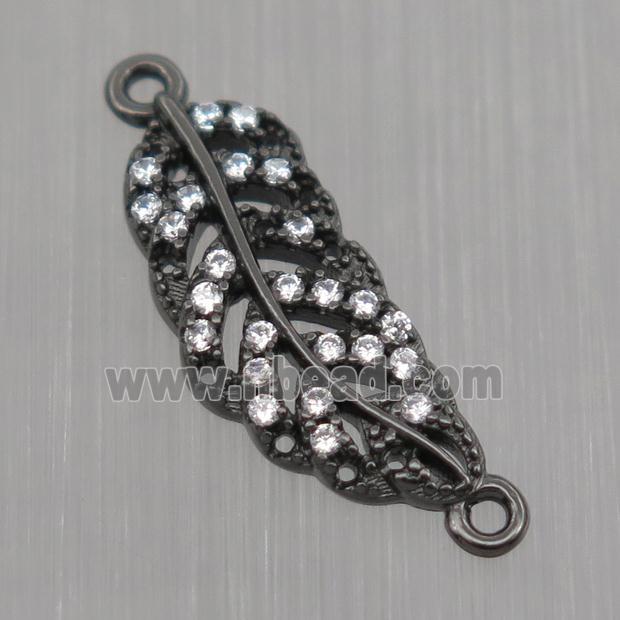 Sterling Silver Leaf connector paved zircon, black plated