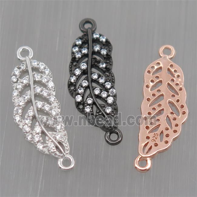 Sterling Silver Leaf connector paved zircon, mixed color