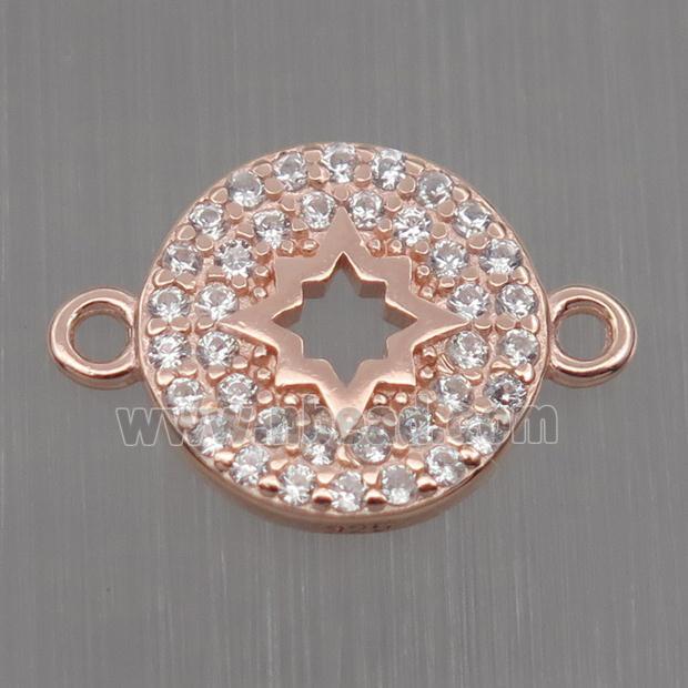 Sterling Silver circle connector paved zircon, rose gold