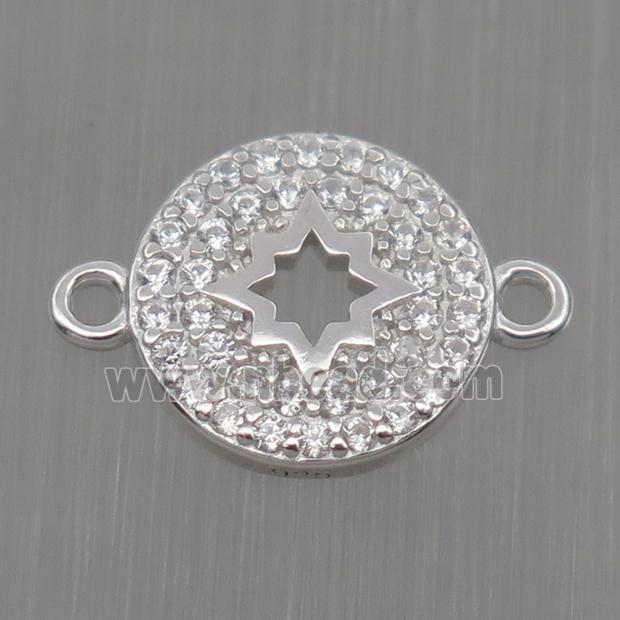 Sterling Silver circle connector paved zircon, platinum plated