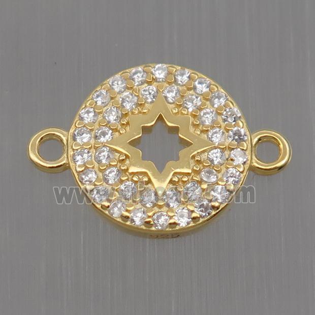 Sterling Silver circle connector paved zircon, gold plated