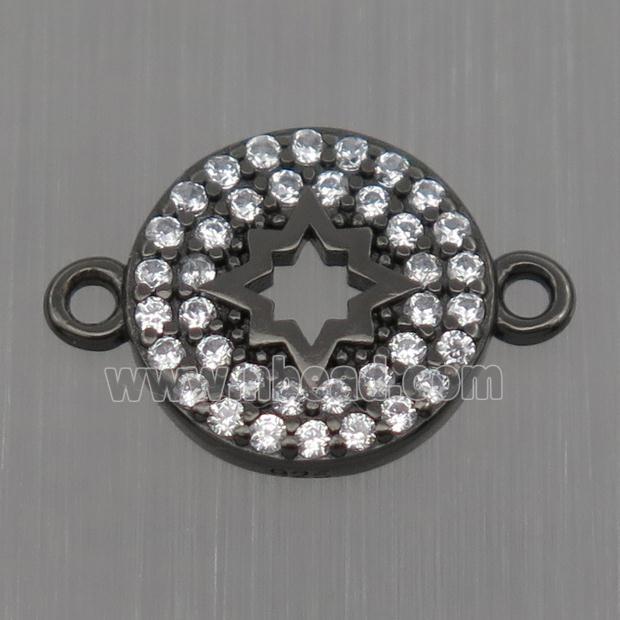 Sterling Silver circle connector paved zircon, black plated