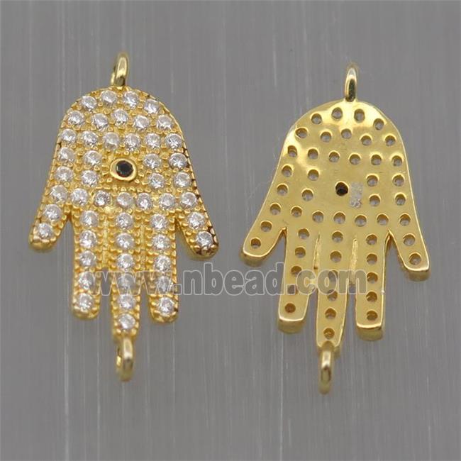 Sterling Silver hamsahand connector paved zircon, gold plated