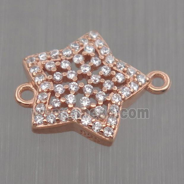 Sterling Silver star connector paved zircon, rose gold