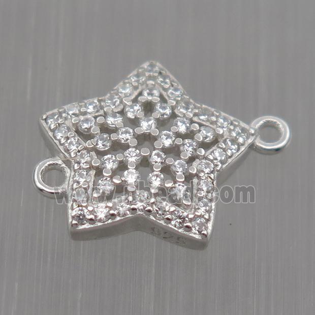 Sterling Silver star connector paved zircon, platinum plated