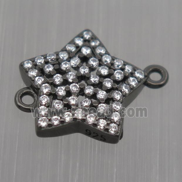 Sterling Silver star connector paved zircon, black plated