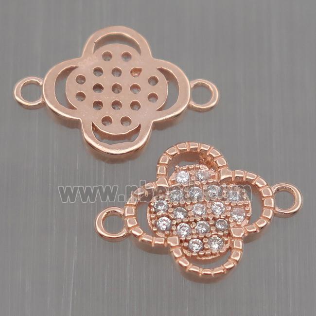 Sterling Silver clover connector paved zircon, rose gold