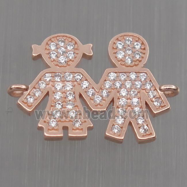 Sterling Silver couple connector paved zircon, rose gold