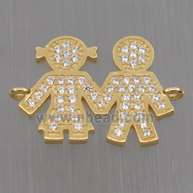 Sterling Silver couple connector paved zircon, gold plated