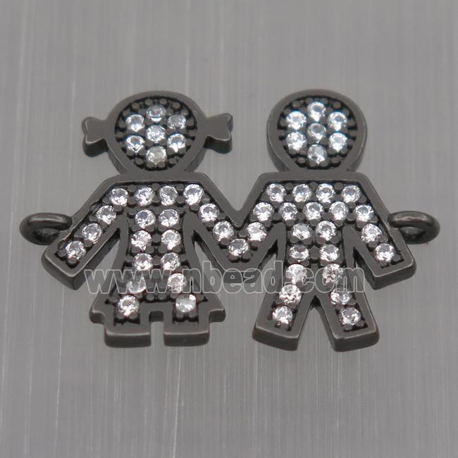 Sterling Silver couple connector paved zircon, black plated