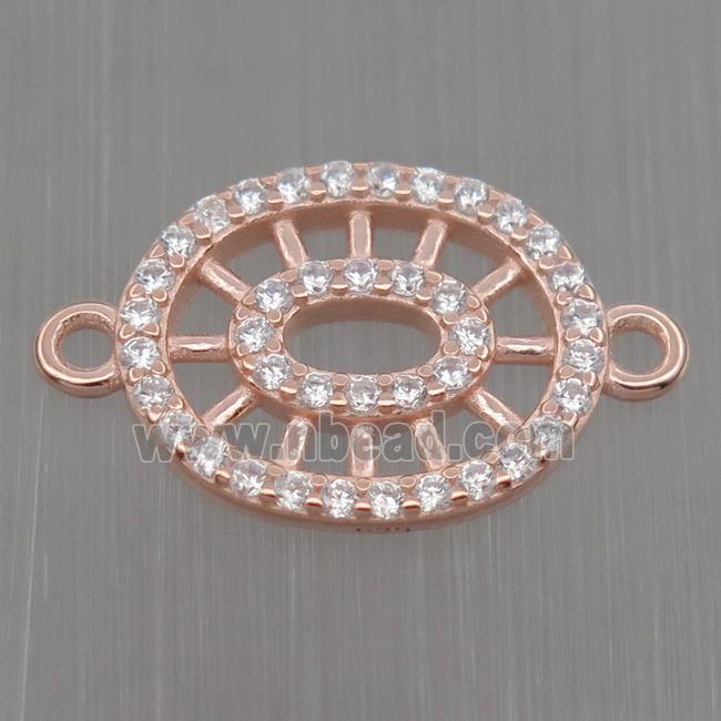 Sterling Silver oval connector paved zircon, rose gold