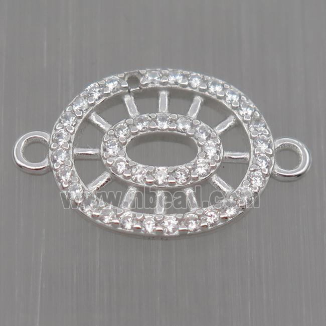Sterling Silver oval connector paved zircon, platinum plated
