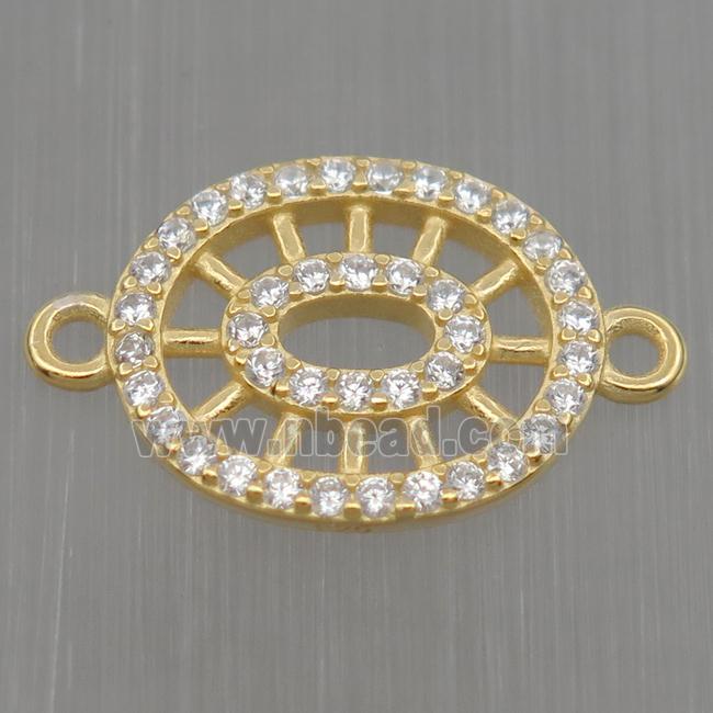Sterling Silver oval connector paved zircon, gold plated