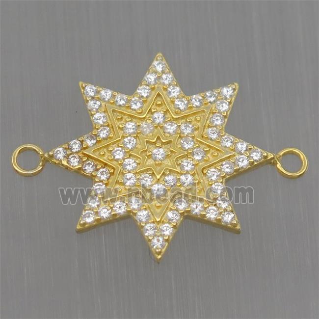 Sterling Silver star connector paved zircon, gold plated
