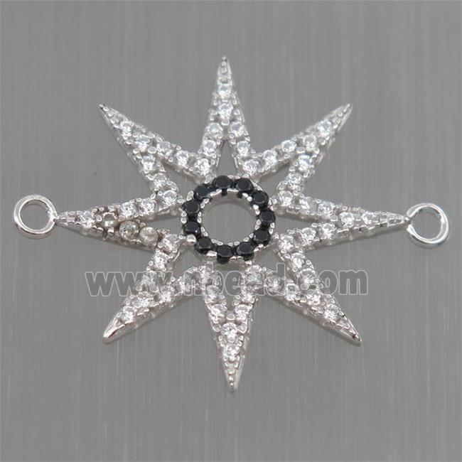 Sterling Silver star connector paved zircon, platinum plated