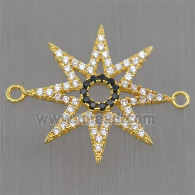 Sterling Silver star connector paved zircon, gold plated