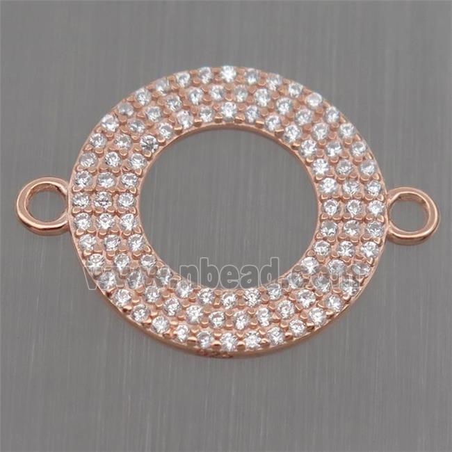 Sterling Silver donut connector paved zircon, rose gold