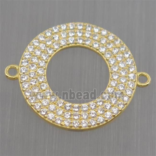 Sterling Silver donut connector paved zircon, gold plated