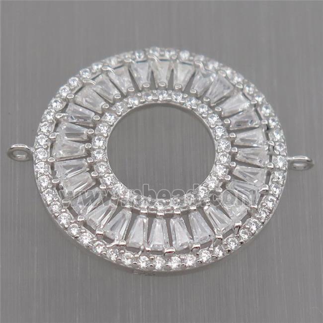 Sterling Silver donut connector paved zircon, platinum plated