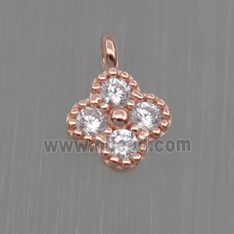 Sterling Silver clover pendant paved zircon, rose gold