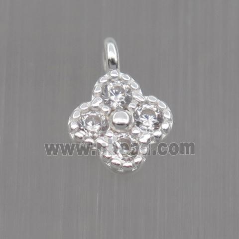 Sterling Silver clover pendant paved zircon, silver plated