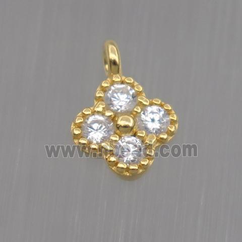 Sterling Silver clover pendant paved zircon, gold plated