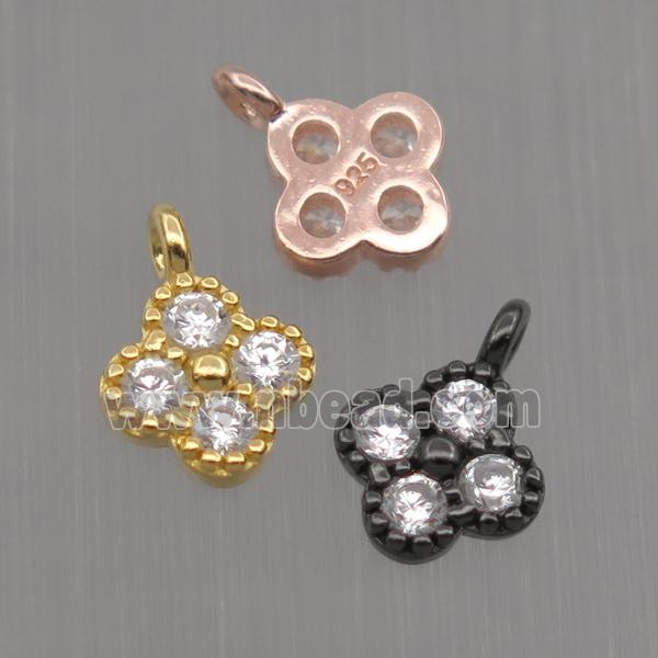 Sterling Silver clover pendant paved zircon, mixed color