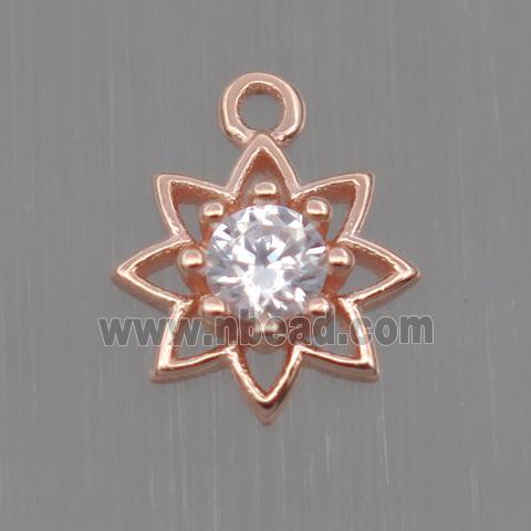 Sterling Silver flower pendant paved zircon, rose gold