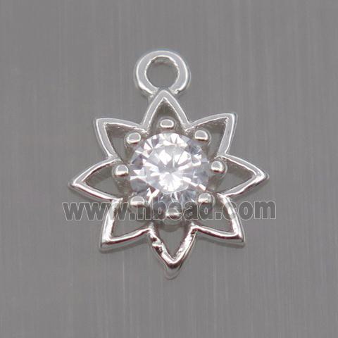 Sterling Silver flower pendant paved zircon, platinum plated