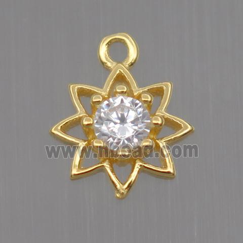 Sterling Silver flower pendant paved zircon, gold plated